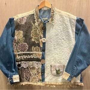 Vintage Taylor G Cottagecore Shirt Jacket Womens Large Color Block Button Covers